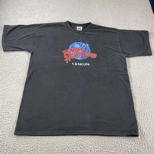 Vintage 90s Planet Hollywood Cancun T Shirt Mens Size XL Black Crewneck Cotton